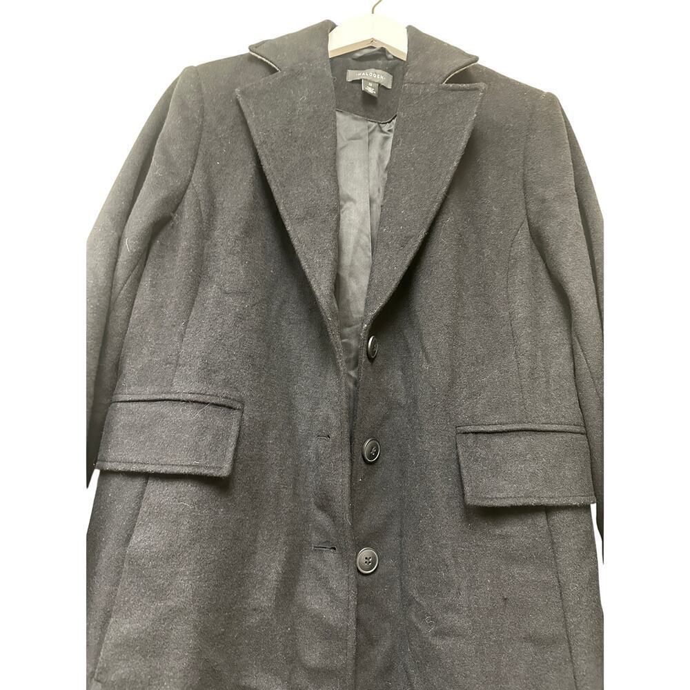 Halogen Size 12 Black Wool Blend Long Heavy Winter Pea Coat Jacket Classic Work - Picture 6 of 13